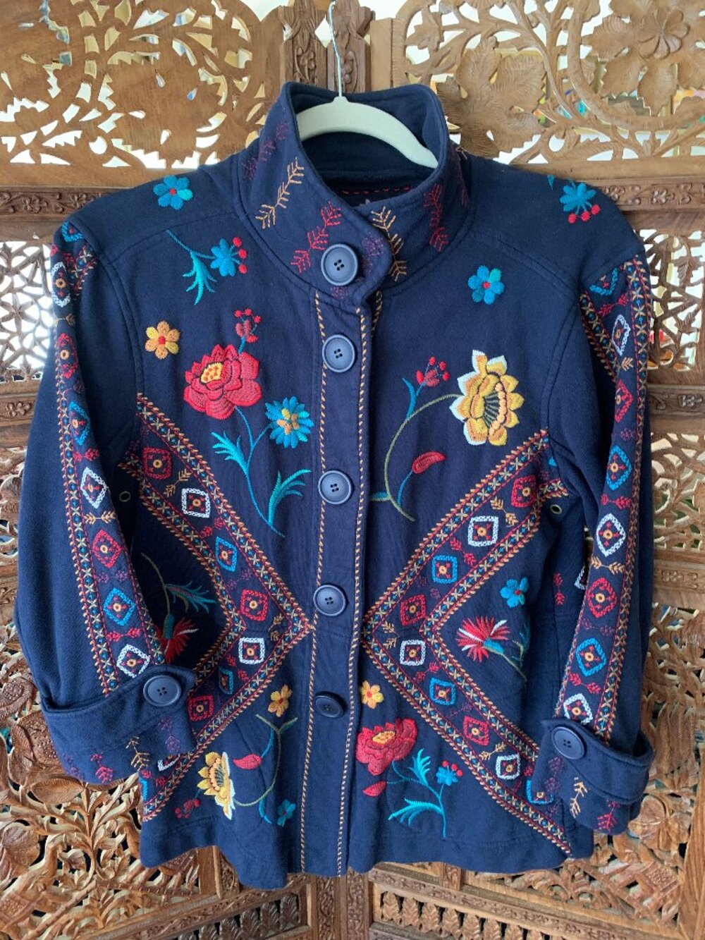Johnny Was Navy Blue Embroidered Blazer size small